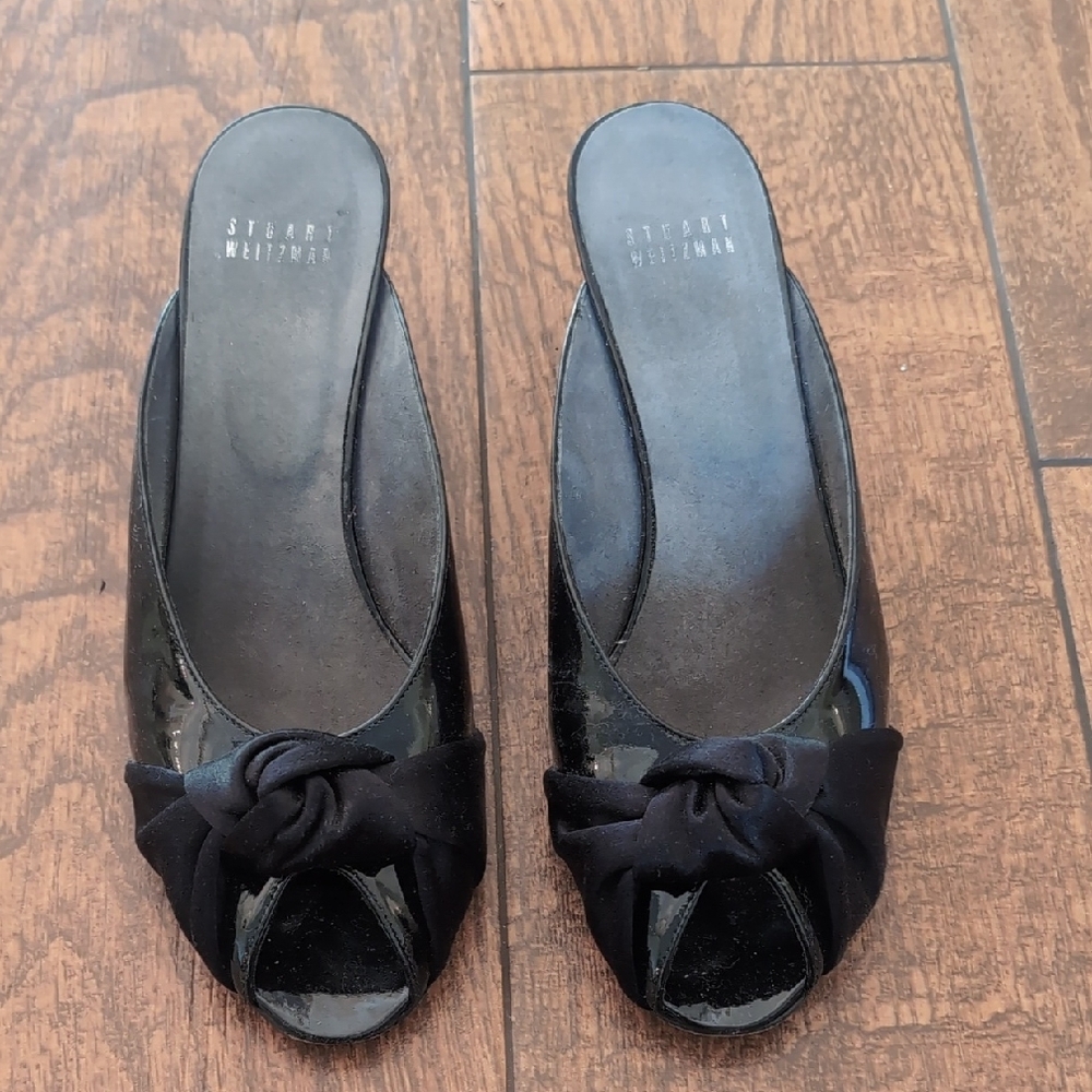 Stuart Weitzman Black Mules with Bow Detail